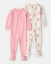 Baby Girl 2-Pack Ice Cream Truck 100% Cotton Snug Fit 1-Piece Pajama - Pink/Ivory
