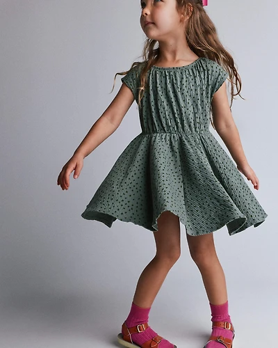 Toddler Girl Avenue Twirl™ Dress in Dot Print - Olive