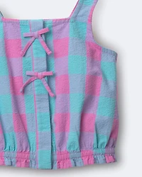 Toddler Girl Gingham Peplum Top with Bows - Purple/Blue
