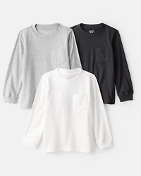 Toddler Boy 3-Pack Long-Sleeve T-Shirts - White/Black/Grey