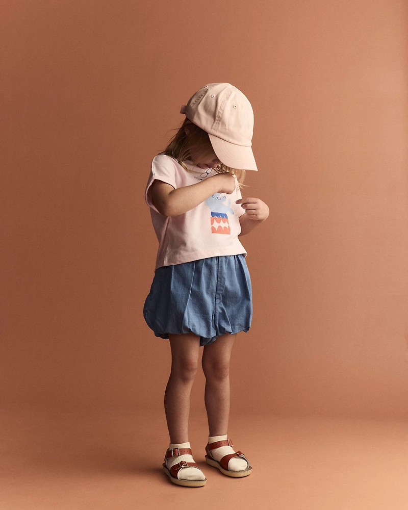 Toddler Girl Bubble Shorts in Chambray - Blue