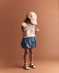Toddler Girl Bubble Shorts in Chambray - Blue