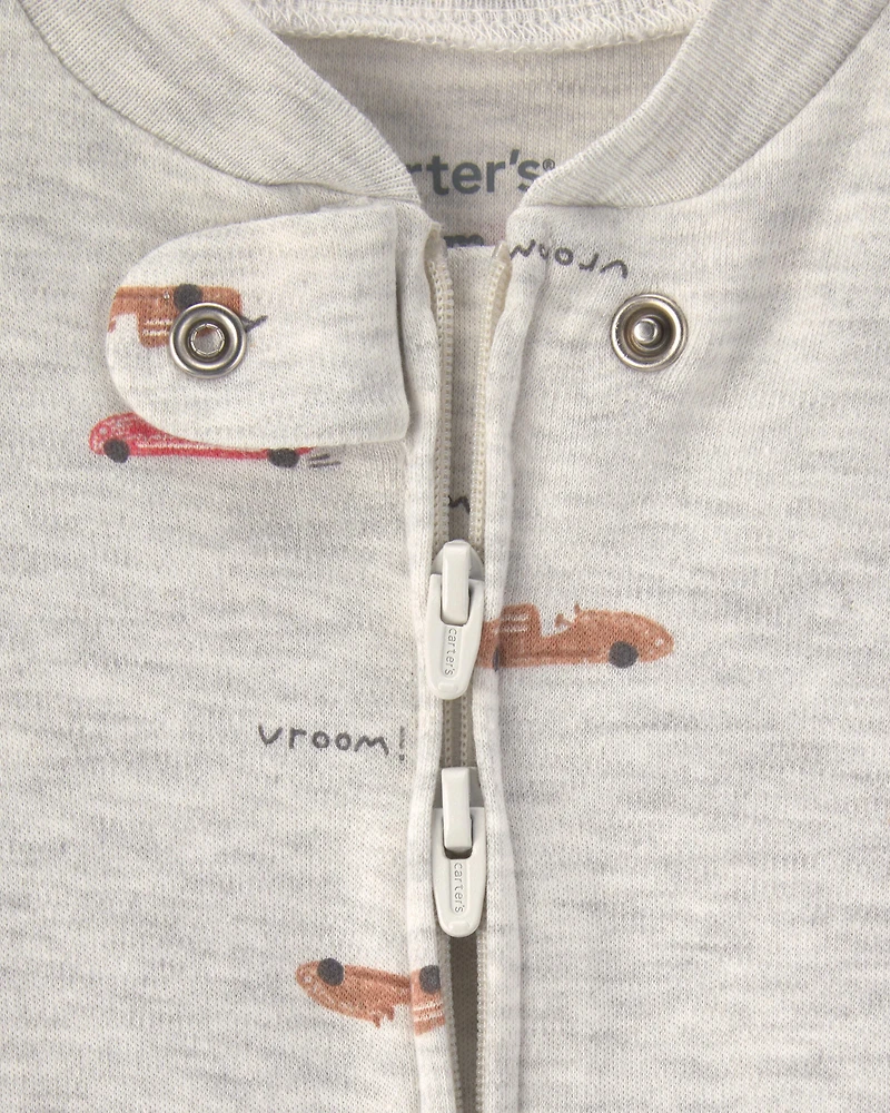 Baby Boy Race Car Cotton 2-Way Zip Sleep & Play Pajamas - Grey