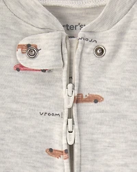 Baby Boy Race Car Cotton 2-Way Zip Sleep & Play Pajamas - Grey