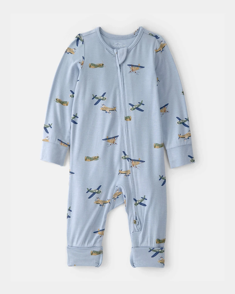 Baby Boy Plane 2-Way Zip PurelySoft Sleep & Play Pajama - Blue