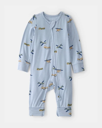 Baby Boy Plane 2-Way Zip PurelySoft Sleep & Play Pajama - Blue