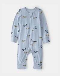 Baby Boy Plane 2-Way Zip PurelySoft Sleep & Play Pajama - Blue