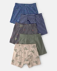 Boys 5-Pack Dino Boxer Brief Underwear - Green/Blue/Tan