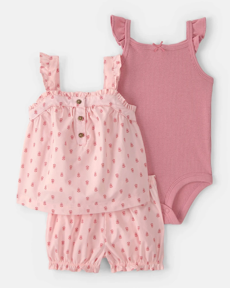 Baby Girl 3-Piece Flutter Sleeve Outfit Set - Pink