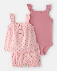 Baby Girl 3-Piece Flutter Sleeve Outfit Set - Pink