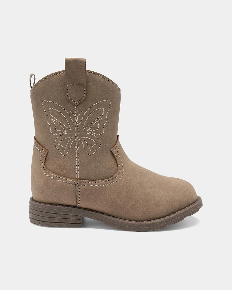 Toddler Girl Butterfly Stitch Cowgirl Boots - Brown