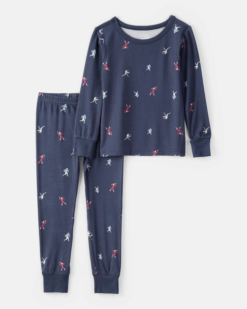 Boys Football Print PurelySoft Long-Sleeve 2-Piece Pajamas - Navy Blue