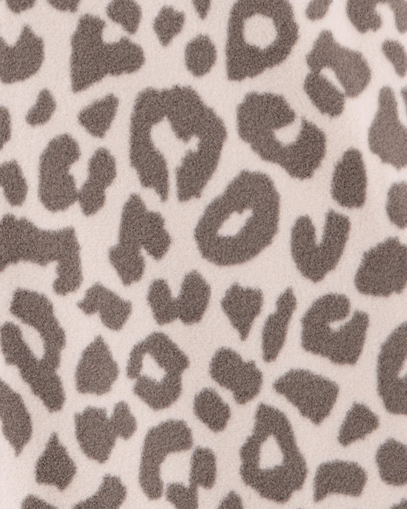 Girls Leopard Fleece Long-Sleeve Snug Fit 1-Piece Pajamas - Brown