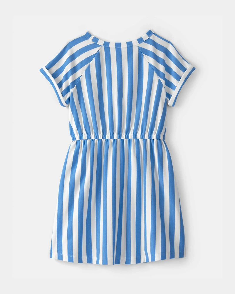 Girls Striped French Terry Dress - Blue/Ivory