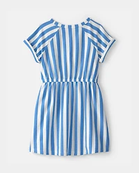 Girls Striped French Terry Dress - Blue/Ivory
