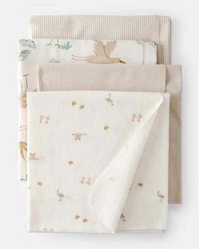 Baby 4-Pack Stork Print Receiving Blankets - Yellow