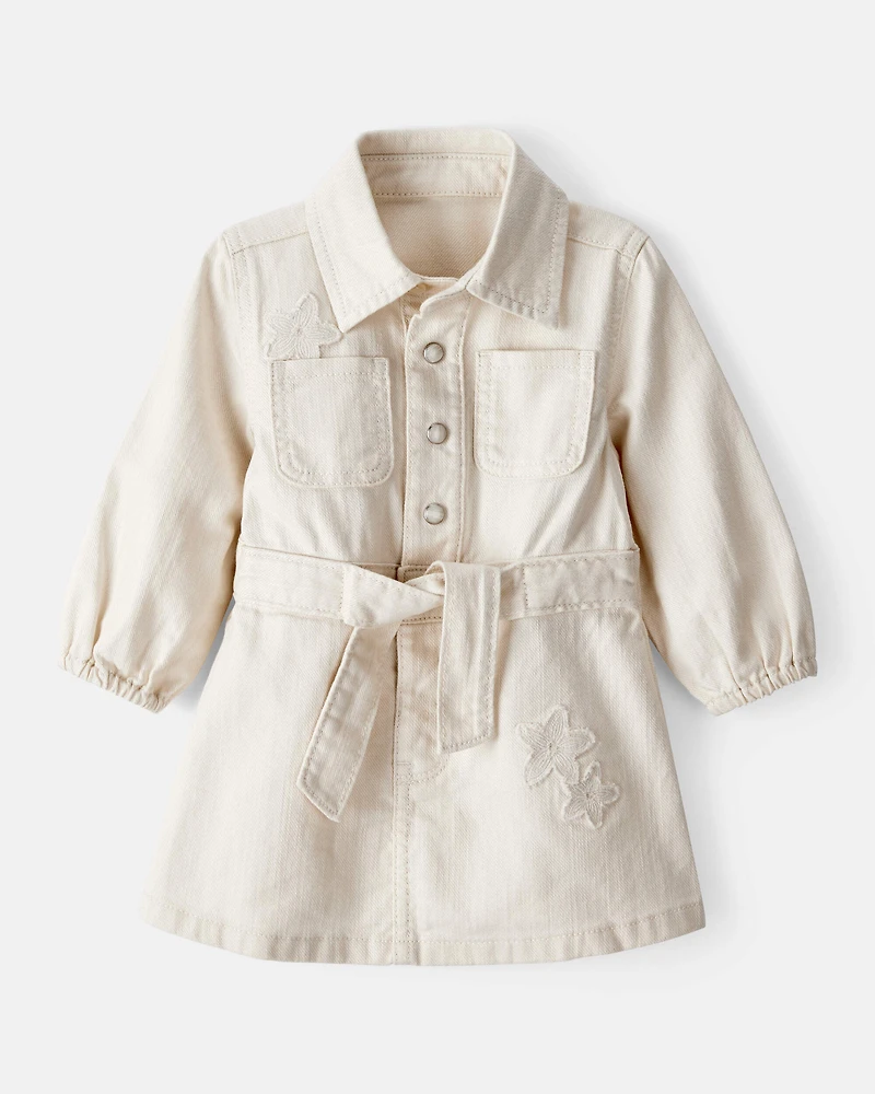 Baby Girl Embroidered Cotton Long-Sleeve Dress - White