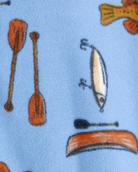 Kid 1-Piece Fishing Print Fleece Footie Pajamas - Blue
