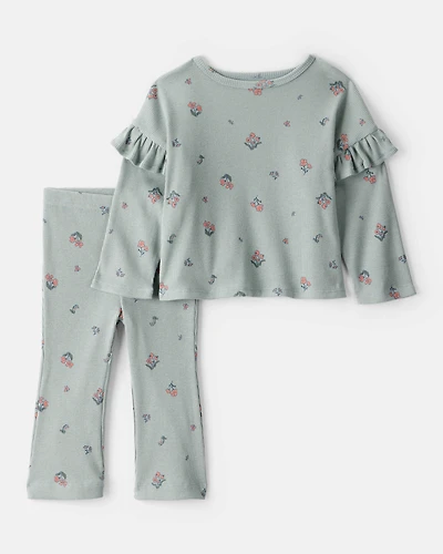 Baby Girl 2-Piece Floral Cotton Long-Sleeve Tee & Pant Set - Green