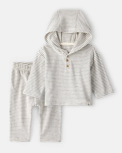 Baby Boy 2-Piece Striped Hooded Top & Pant Set - Grey