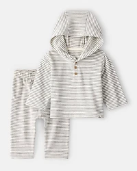 Baby Boy 2-Piece Striped Hooded Top & Pant Set - Grey