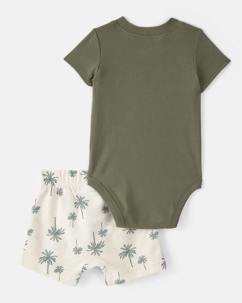 Baby Boy 3-Piece Palm Tree Outfit Set - White/Green