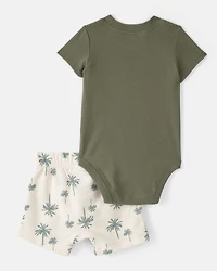 Baby Boy 3-Piece Palm Tree Outfit Set - White/Green