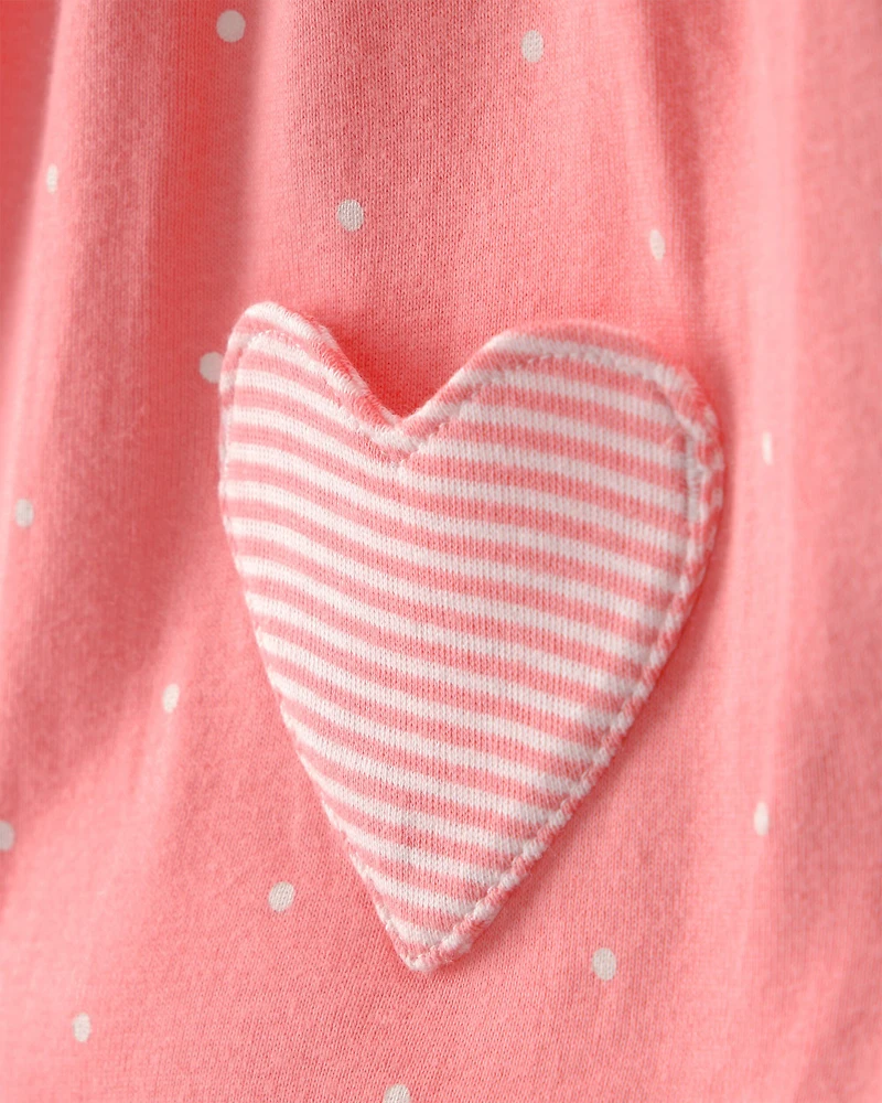 Baby Girl Heart Pocket Short-Sleeve Romper - Pink