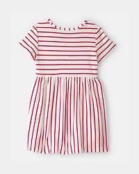 Toddler Girl Striped Short-Sleeve Dress - Red/Ivory