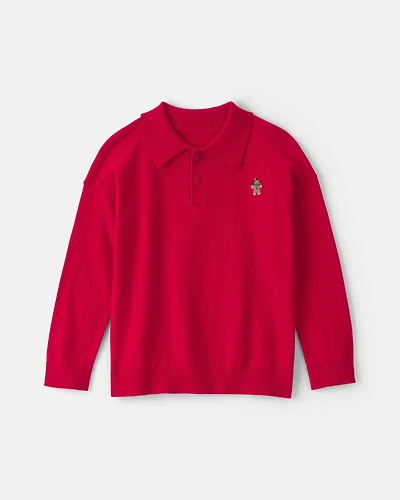 Toddler Boy Gingerbread Polo Sweater - Red