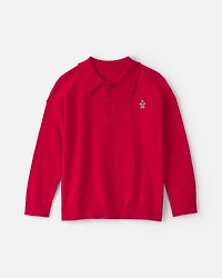 Toddler Boy Gingerbread Polo Sweater - Red
