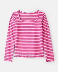 Girls Stripe Ribbed Top - Pink