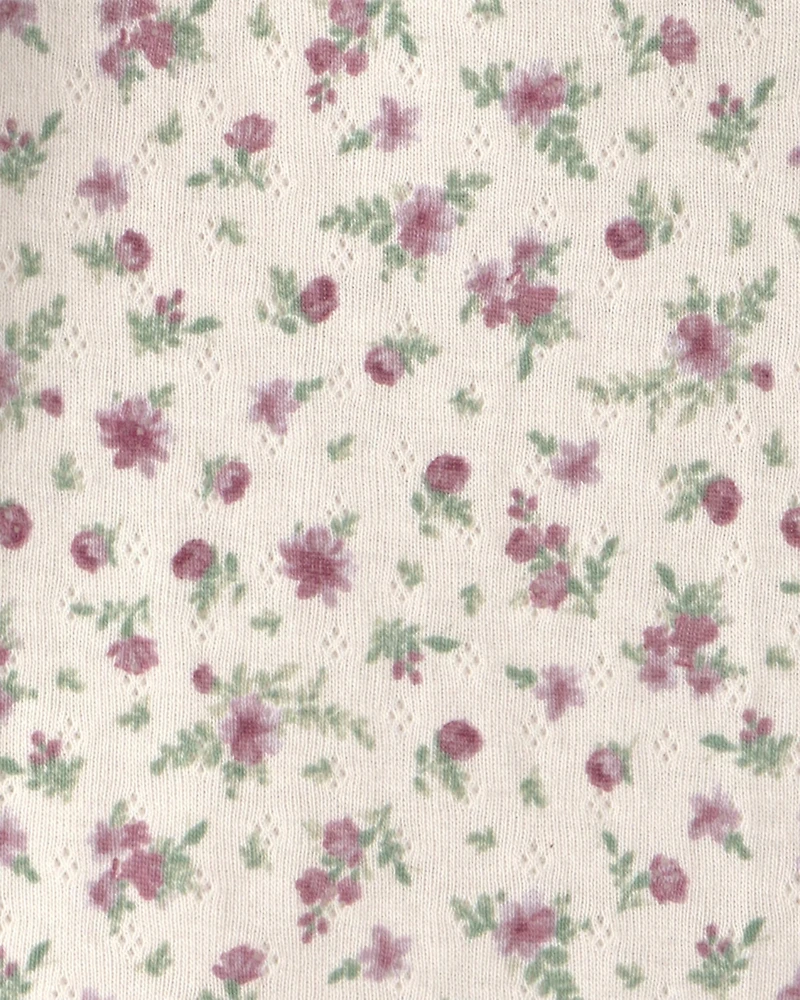 Toddler Girl Floral Henley Top - Ivory