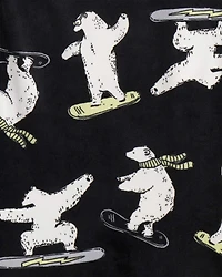 Boys Polar Bear Print DreamPlush Long-Sleeve Snug Fit 2-Piece Pajamas - Black