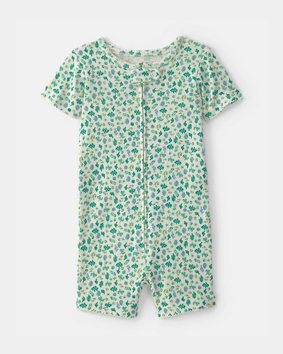 Baby Girl Floral 100% Cotton 1-Piece Romper Pajama - Green