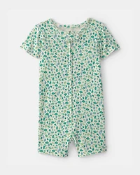 Baby Girl Floral 100% Cotton 1-Piece Romper Pajama - Green