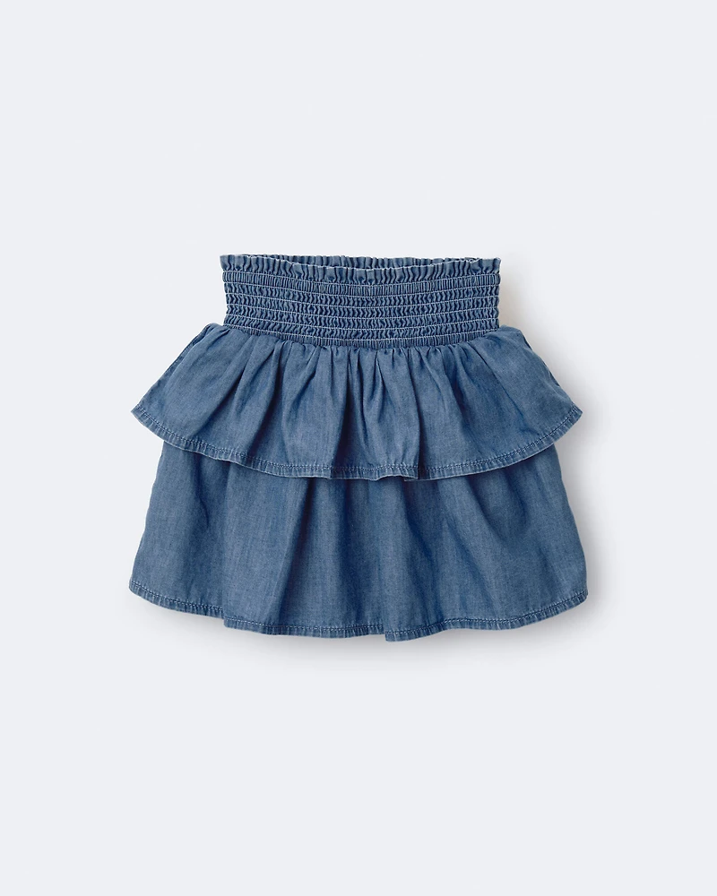 Toddler Girl Smocked Tiered Skirt in Chambray