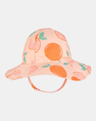 Baby Girl Orange Fruit Print Reversible Swim Hat - Orange/Peach