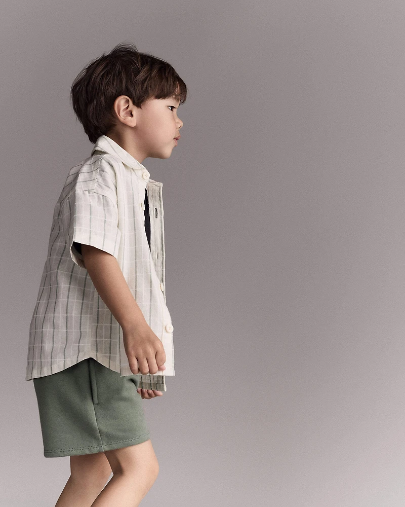 Toddler Boy Dobby Knit Button-Down Short-Sleeve Shirt - Cream