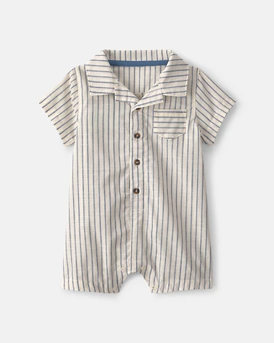 Baby Boy Sailor Stripe Romper - Cream/Blue