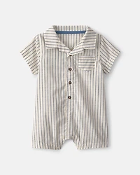 Baby Boy Sailor Stripe Romper - Cream/Blue