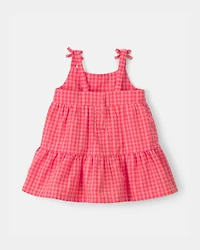 Baby Girl Gingham Sleeveless Dress - Coral