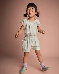 Toddler Girl Swing Romper with Pockets in Stripes- Light Blue