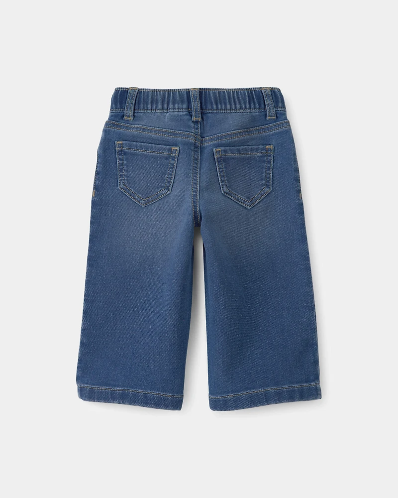 Baby Girl Drawstring Wide-Leg Jeans - Dark Wash