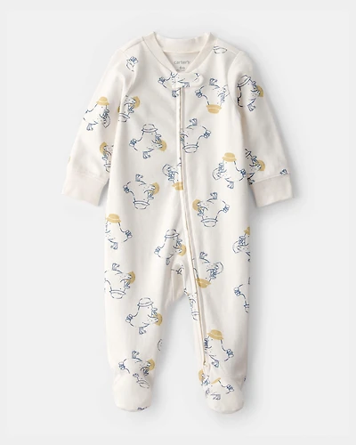 Baby Duck 2-Way Zip 100% Cotton Sleep & Play Pajama - Cream