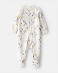 Baby Duck 2-Way Zip 100% Cotton Sleep & Play Pajama - Cream