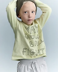 Toddler Snow Ball Fight!' Long-Sleeve Pocket Relaxed Graphic Tee - Lime