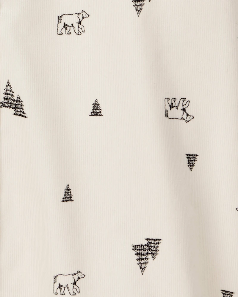 Boys Christmas Print Corduroy Long-Sleeve Button-Down Shirt - Ivory