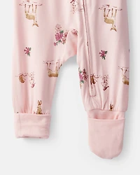 Baby Girl Deer & Floral Print PurelySoft Sleep & Play Pajamas - Pink