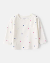 Baby Girl 2-Piece Winter Print Top & Stretch Rib Leggings Set - Cream/Purple